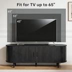 58" Mid Century Modern TV Stand, Wood TV Consoles with Sliding Doors and Power Outlet, Fluted Entertainment Center with Adjustable Shelves, Media Console for Living Room, Black