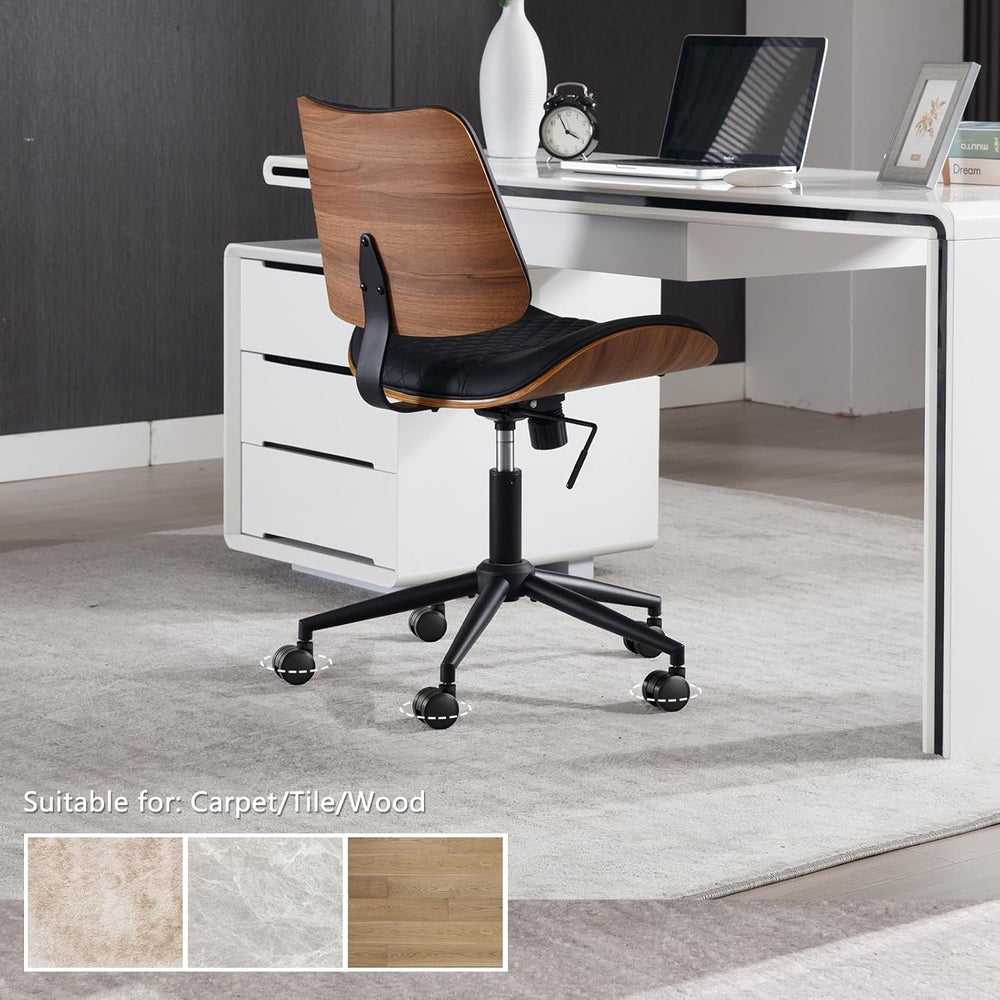 Home Office Chair No Arms with Wheels, Adjustable Height Small Desk Chair, PU...