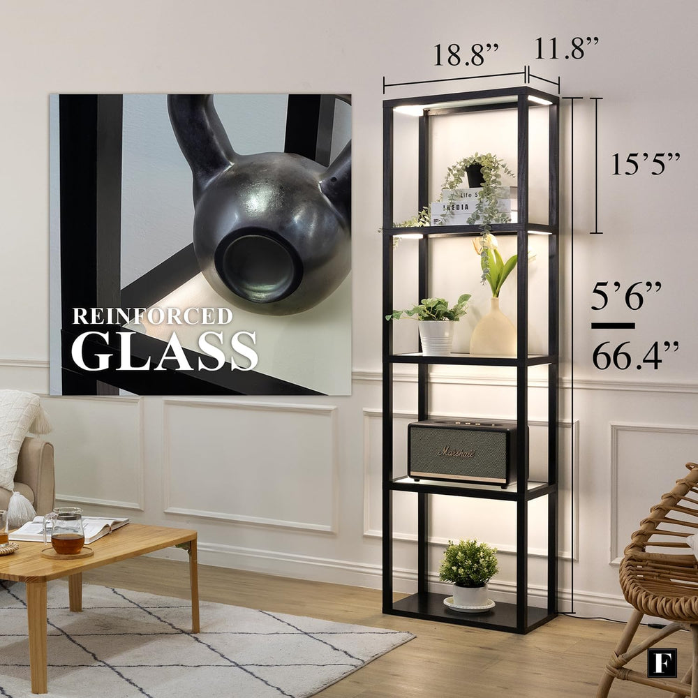 LED Display Shelf with Lights – Glass Display Cabinet for Collectibles with D...