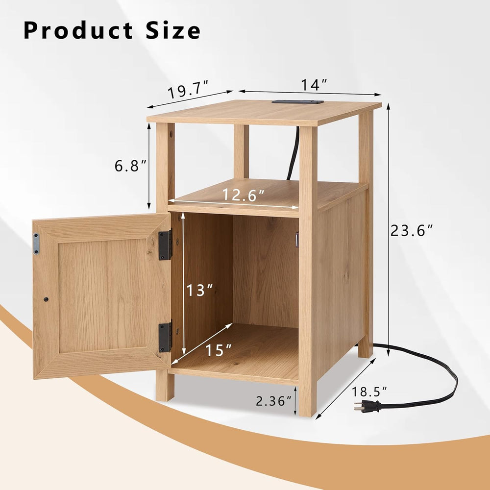 IFGET Farmhouse Nightstand Set of 2, End Table with Charging Station, Rustic ...