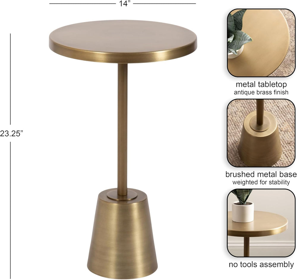 Kate and Laurel Tira Elegant Metal Round Side Table, 14 x 14 x 24, Antique Br...