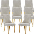 Beige Mid Century Dining Chairs Set of 8, Modern Kitchen & Dining Room Chairs Set of 8, Chenille Fabric Upholstered Kitchen Chairs for Dining Table, Sillas de Comedor, Gold Legs (Beige, 8 Pcs)