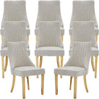 Beige Mid Century Dining Chairs Set of 8, Modern Kitchen & Dining Room Chairs Set of 8, Chenille Fabric Upholstered Kitchen Chairs for Dining Table, Sillas de Comedor, Gold Legs (Beige, 8 Pcs)