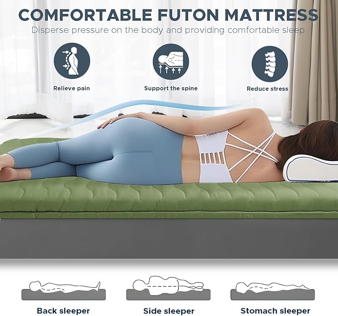 Japanese Floor Mattress, 100% High Density Comfortable Foam, 4" Thicken Foldable Mattress Tatami Mat Sleeping Pad, Ideal for Comfort and Support, Kids Floor Lounger Pillow Bed Sofa, Green, Twin