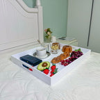 White Rectangular 16x20 Inches Acrylic Ottoman Tray Decorative Serving Tray with Cutout Handles Organizer Tray on Coffee Table Countertop Big Breakfast Bed Tray Living Room Appetizer Serving Food