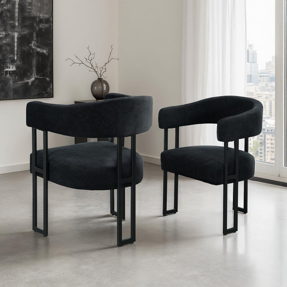 Dining Chairs Set of 2, Boucle Upholstered Kitchen Chairs with Metal Leg | El...