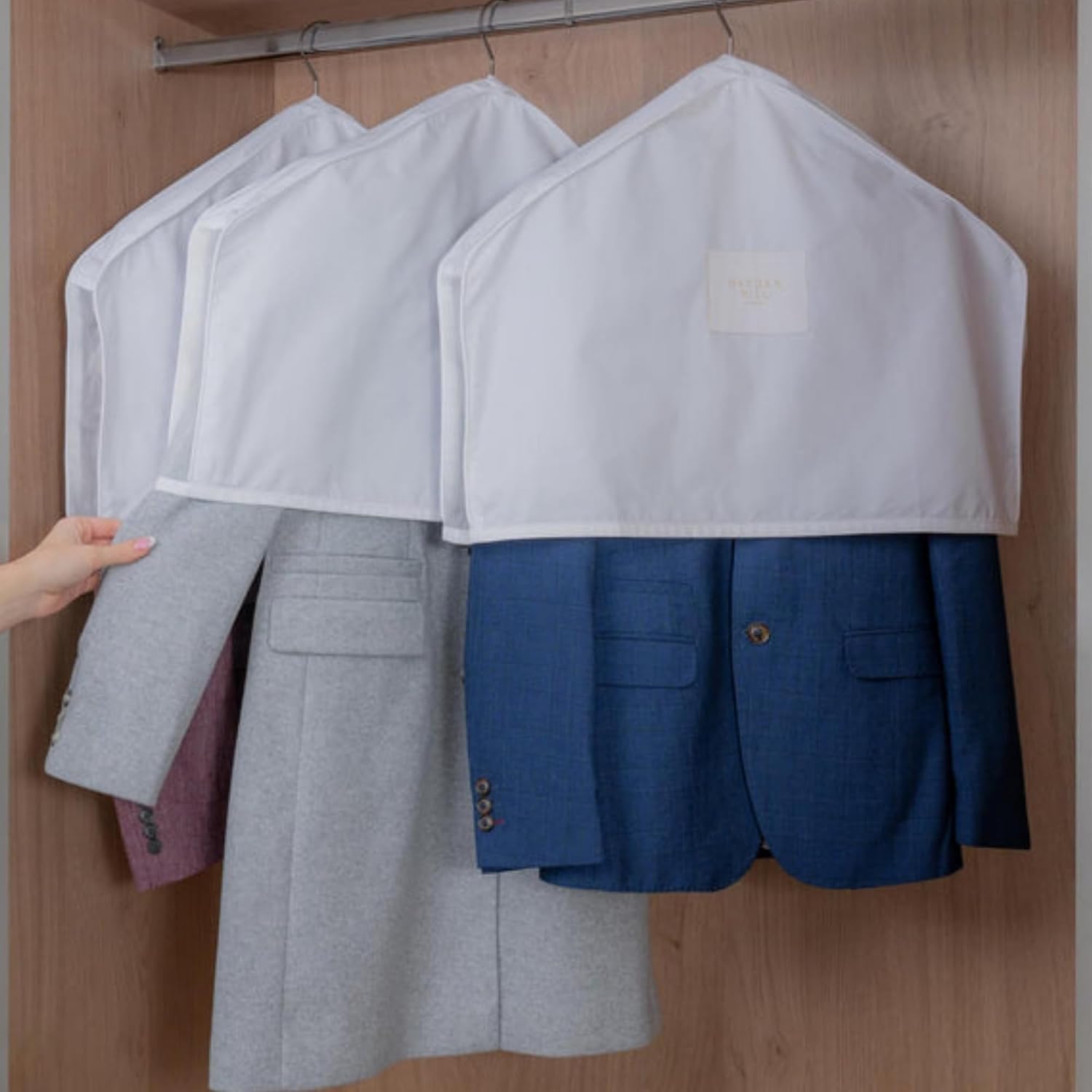 Hayden Hill Organic Cotton Shoulder Covers for Hanging Clothes, Set of 3 | Dust Covers for Jackets, Coats and Dresses, Clothing Shoulder Covers For Closet, Certified Carbon Neutral, White