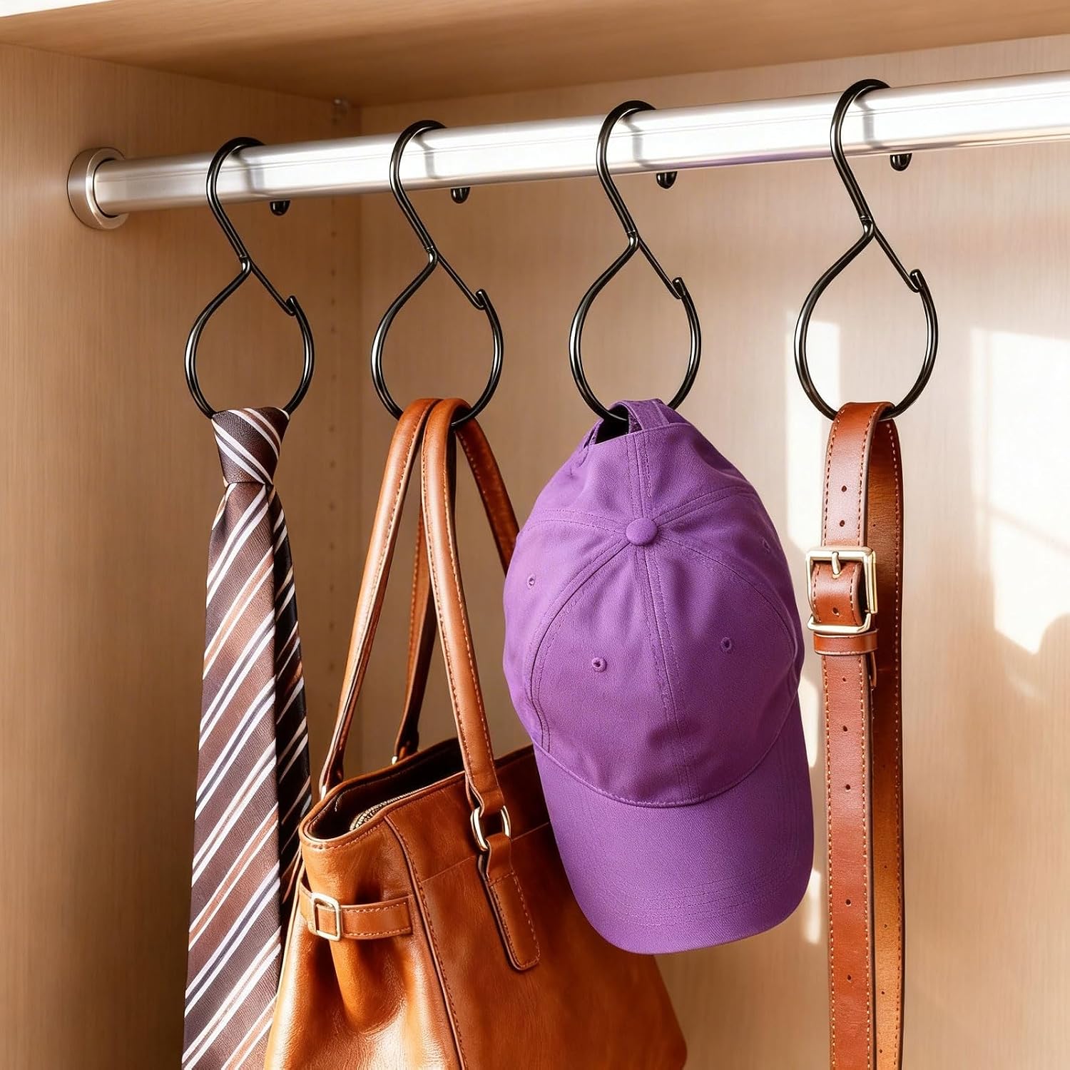 Belt Ring Hanger, 4 Pack Space-Saving Belt Organizer for Closet, Rust-Resistant Hanger forBelts, Scarves, Ties and Accessories, Multi-Purpose Closet Storage, Black (4PCS)
