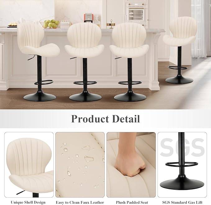 COLAMY Bar Stools Set of 2, Modern Swivel Bar Chairs, Adjustable Faux Leather...