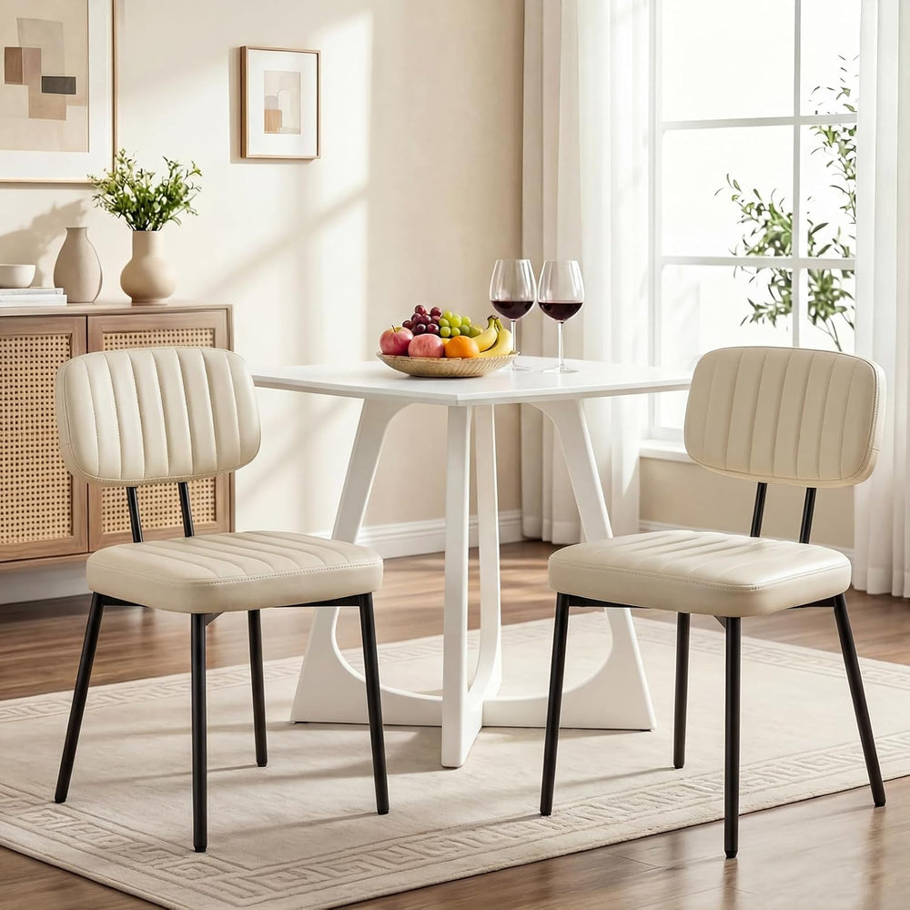 Dining Chairs Set of 2, Modern PU Leather Upholstered Kitchen Chairs with Met...