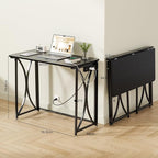 Folding Desk, 31.5" Small Desk for Bedroom with Power Outlet, Space Saving Foldable Computer Desk for Home Office, Easy Assembly, Black