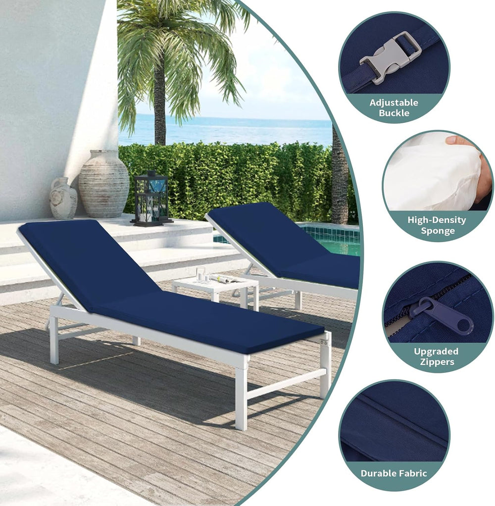Chaise Lounge Cushions Outdoor Set of 2, 80x26x3 in, Navy Blue