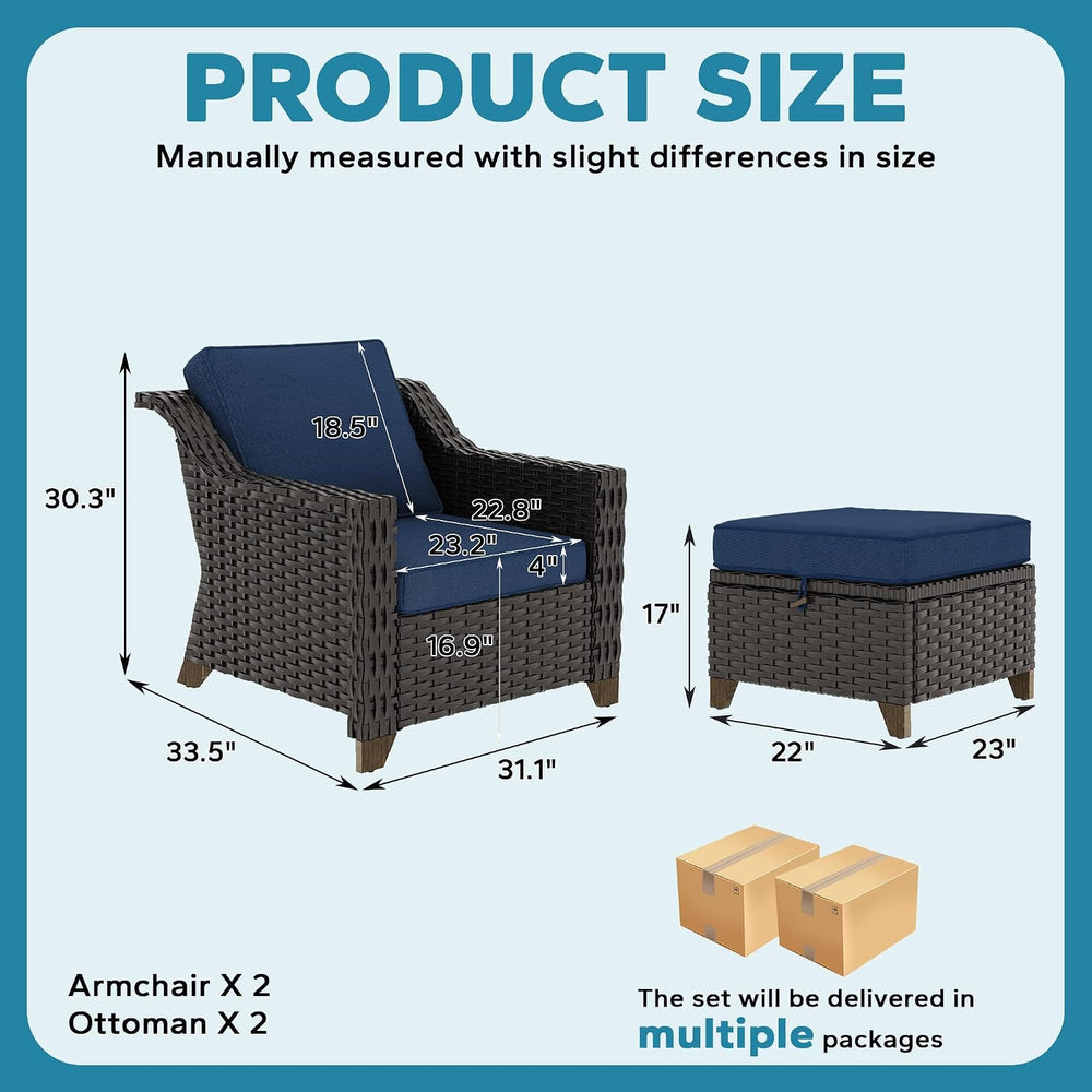 4 Pieces Patio Conversation Furniture Set - 2 Chairs with Ottomans Set of 2, ...