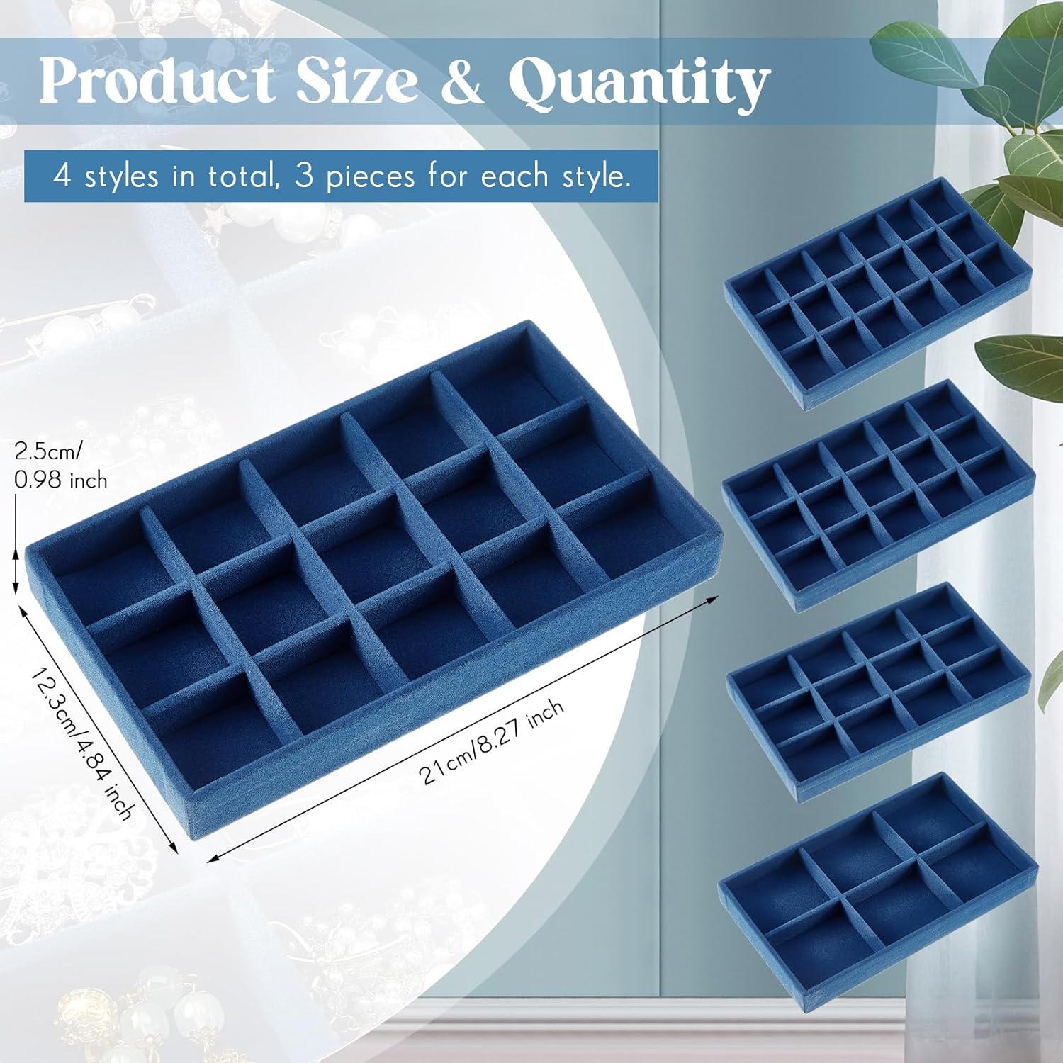 Junkin 12 Pcs Jewelry Tray Velvet Stackable Jewelry Organizer Trays Divided Earring Accessories Storage Containers Box (Rose Red)