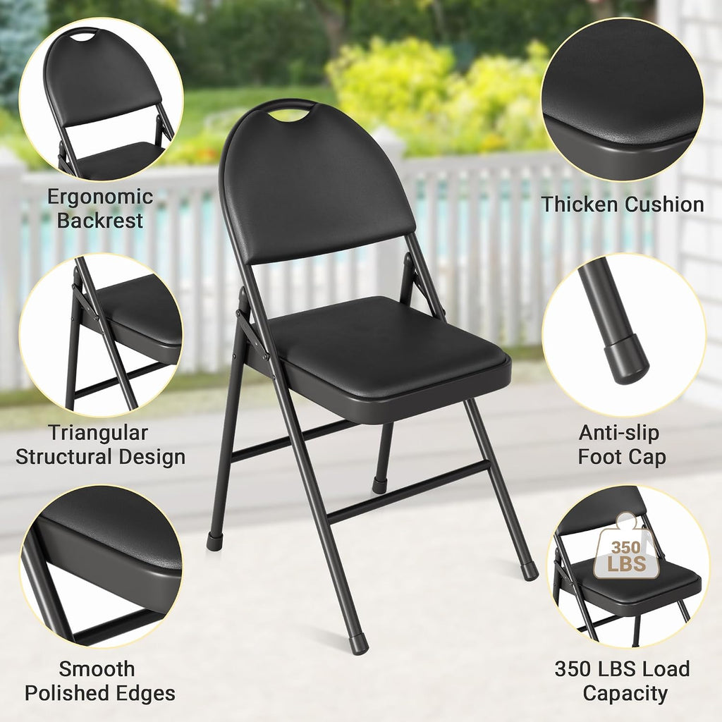 coucheta 5-Piece Rectangle Folding Table and Chairs Set, Foldable Portable Card Table and Chairs, Scratch & Stain Resistant Tabletop, for Dining Room, Living Room, Office, Camping, Gatherings, Black