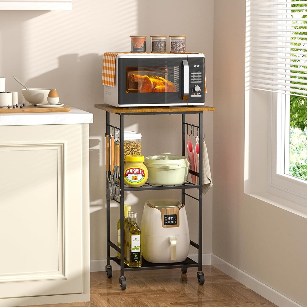 ThreeHio Rolling Kitchen Microwave Cart, 3 Tier Microwave Table Stand with Ad...