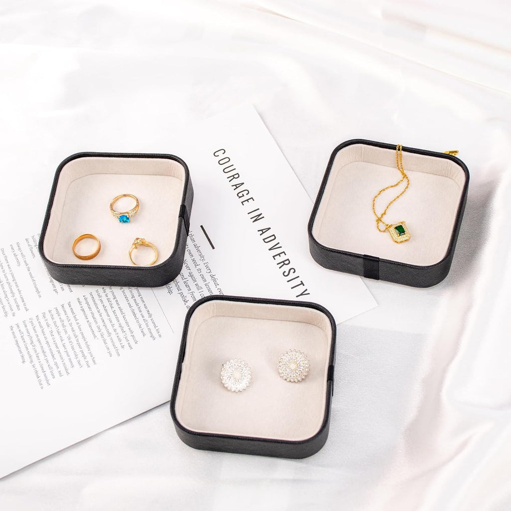 SANQIANWAN Set of 3 Small Stackable Jewelry Organizer Trays Mini Jewelry Drawer Oragnizer Small Jewelry Display Tray for Necklace Bracelet Rings Earrings and Makeup (Black)