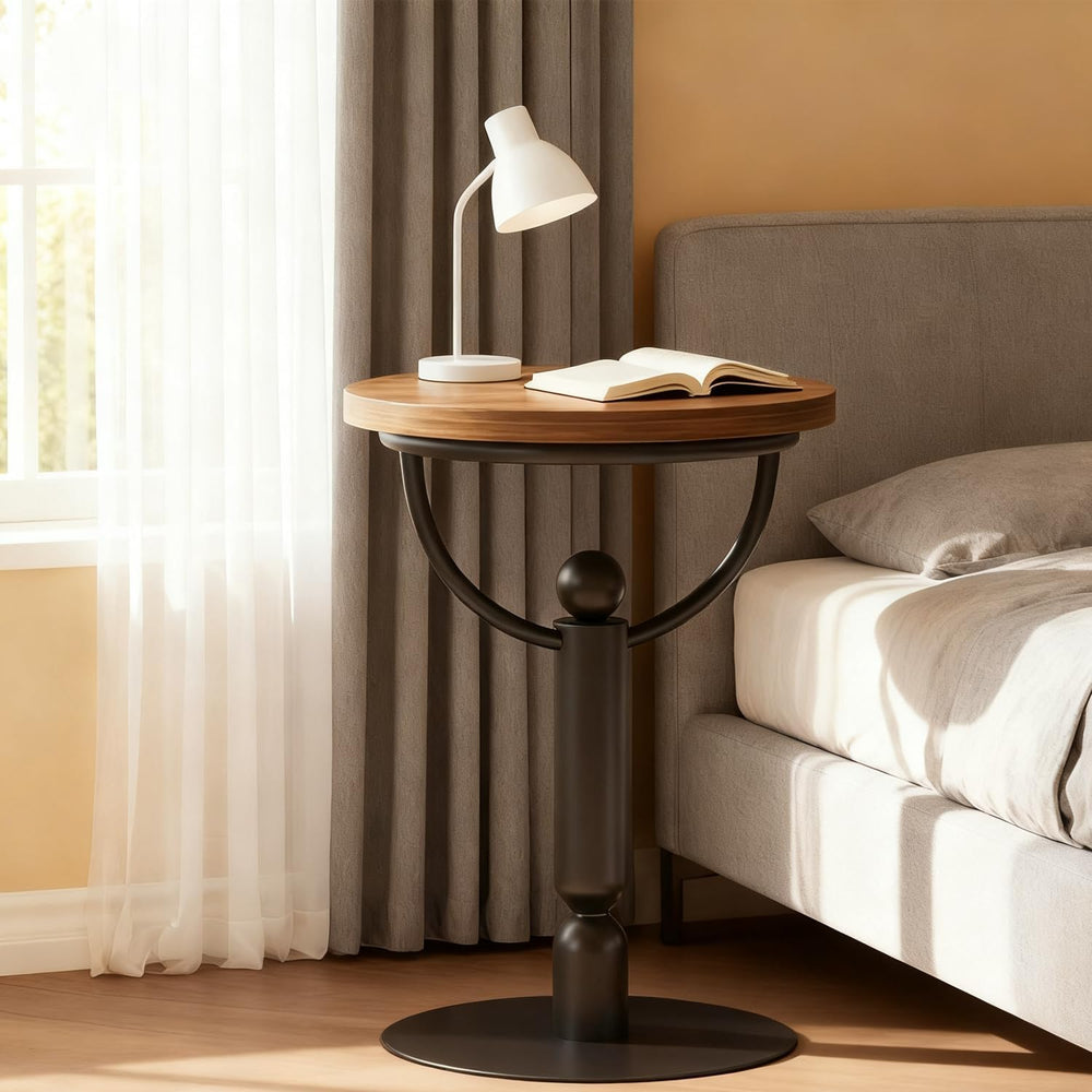 YUNMUARY-Modern Side Tables Living Room, Black Round End Table, Mid Century E...