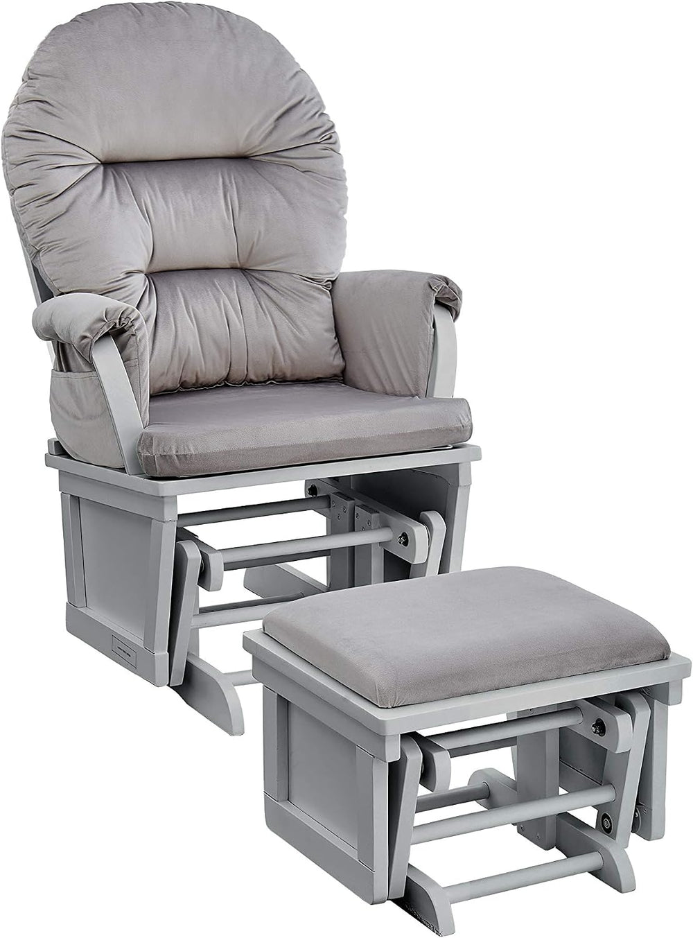 Glider and Ottoman Gray Wood and Light Gray Fabric