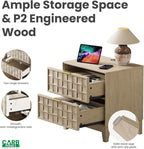 COLAMY Nightstand with Charging Station, 22" Modern Bed Side Table with 2 Storage Drawers and Chessboard Relieffor Bedroom, Dorm and Small Spaces - Oak