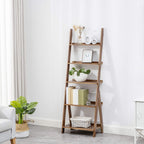 Bookshelf & Ladder Shelf &Storage Rack & Multipurpose Bamboo Organizer Shelves Furniture for Home Office, Living Room, Kitchen, Office 5 Tier （Brown）