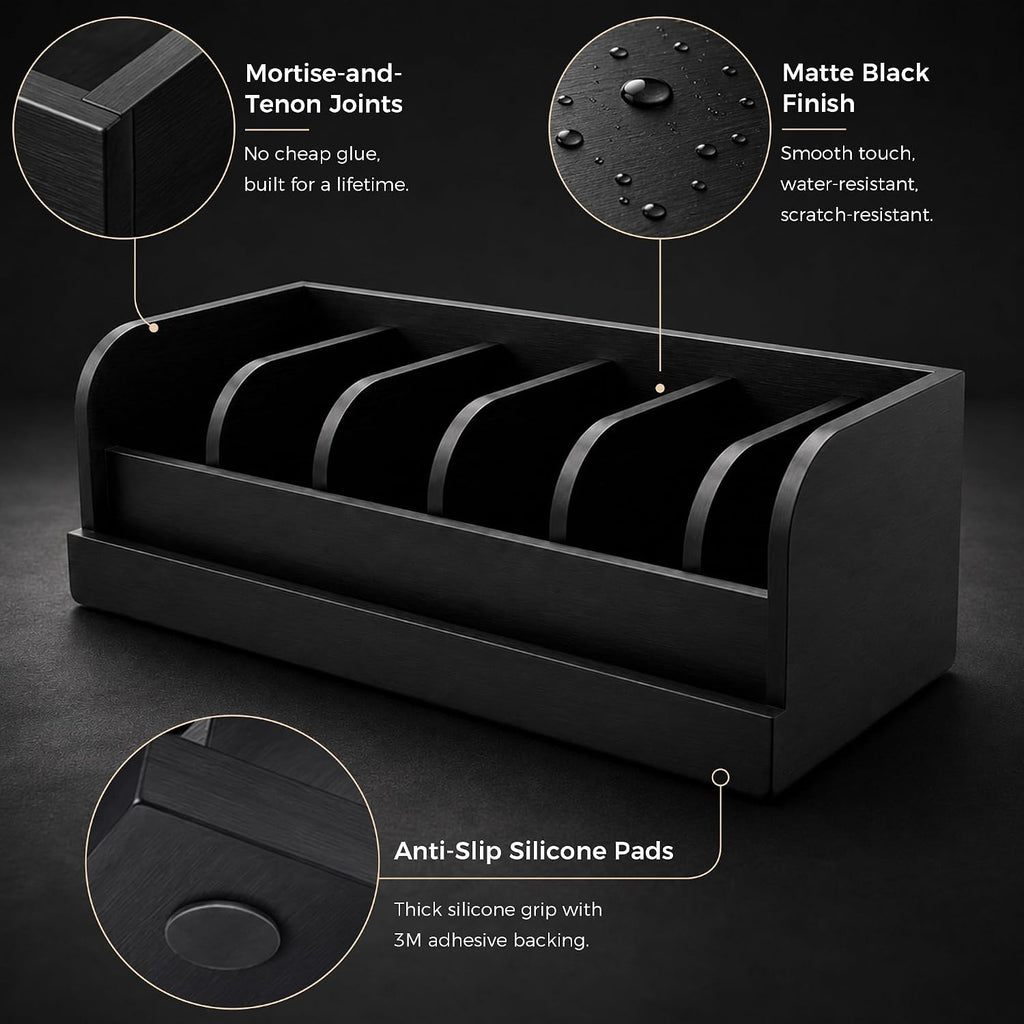 MinBoo Bamboo Belt Organizer Box,6 Grids Belt Rack for Closet and Drawer, Belt Storage Organizer and Displayer for Men Women