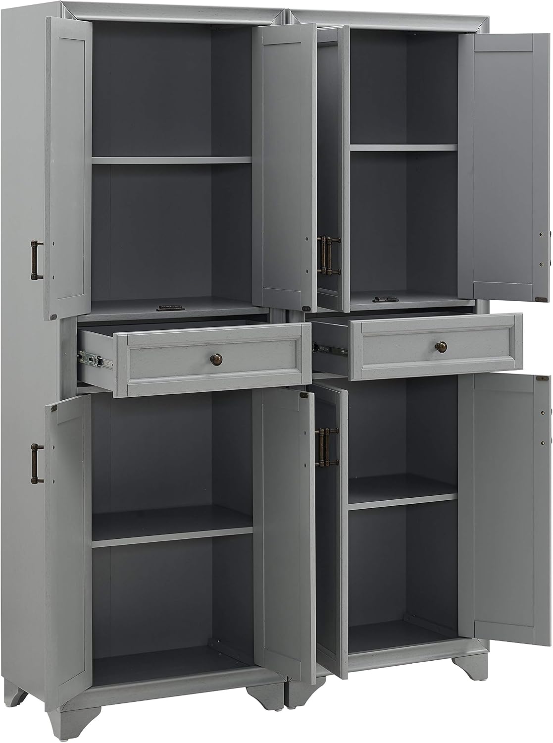 Crosley Furniture Tara 2-Piece Pantry Storage Cabinet Set with Shelves, Kitchen, Dining, or Laundry Room, Distressed Gray