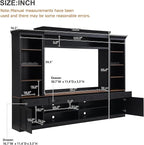 Farmhouse 4-Piece Entertainment Center with Bookshelf for TVs Up to 70", TV Stand with Adjustable Shelves, Mid-Century Media Console with Wine Rack for Living Room (Black+Dark Walnut1)