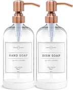 Vine Creations Clear Glass Soap Dispenser, 2 Pack Kitchen Soap Dispenser Set with Stainless Steel Pump, 16 oz Dish Soap and Hand Soap Dispensers for Bathroom with Waterproof Labels
