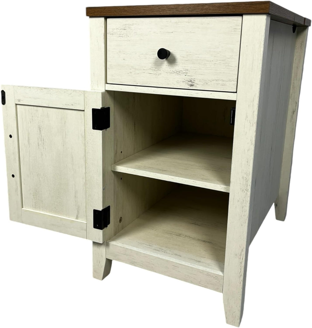 Farmhouse End Table Bedside Table with Charging Station,Night Stand with Barn...