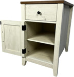 Farmhouse End Table Bedside Table with Charging Station,Night Stand with Barn Door and Drawer, Storage for Bedroom Living Room,for Small Spaces