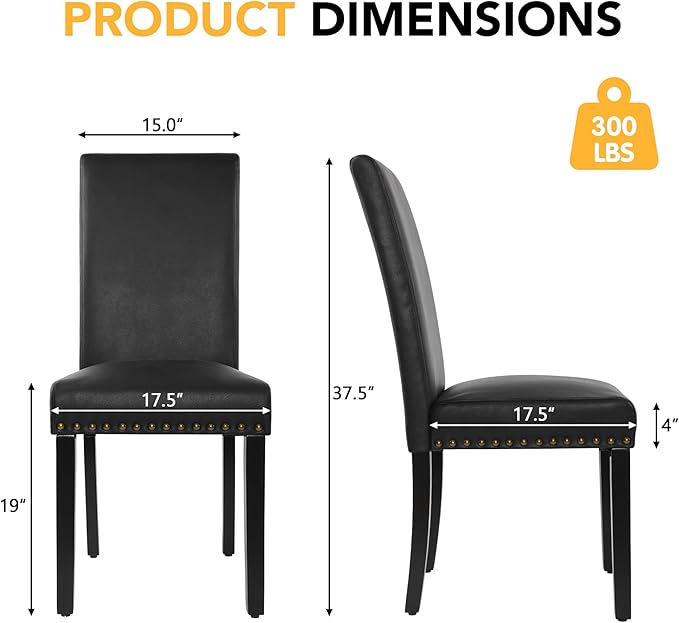 LSSPAID Dining Chairs Set of 4, PU Leather Upholstered Dining Room Chairs with Nailhead Trim and Solid Wood Legs for Home and Kitchen, Black