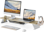 Fenge Dual Monitor Stand, 42.5 Inch Monitor Riser for Desk, Wood Desk Shelf for 2 Monitors, 2 Tier Monitor Shelf with Headphone Stand & Phone Holder