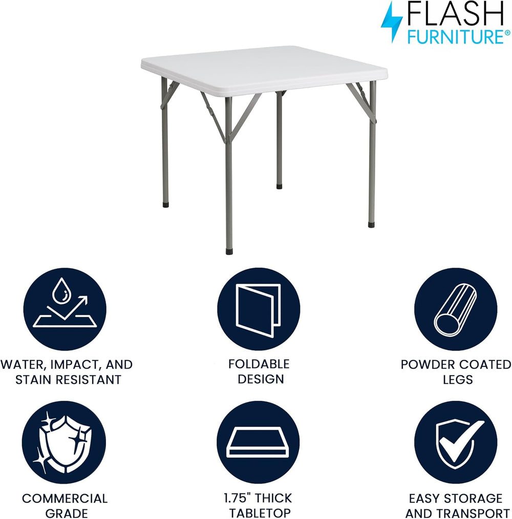 Flash Furniture Elon Square Plastic Folding Table, Portable Dining Card Table...