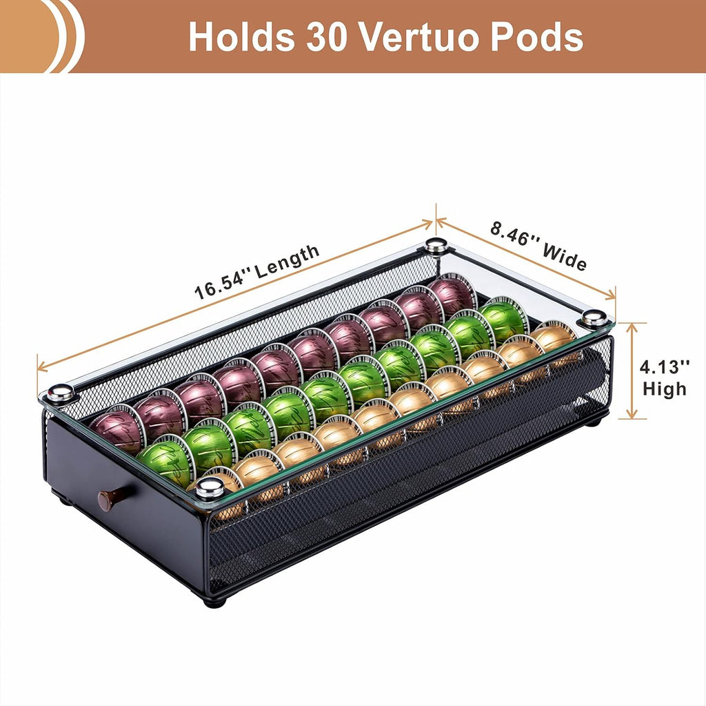 ZCDCP Nespresso Vertuo Pod Holder Coffee Capsule Drawer Black 30 Pods