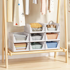 4 Pack Stackable Closet Storage Basket - Stackable Storage Bins, Multifunctional & Foldable Closet Organizer Divided, Wardrobe Cupboard Space-Saving Clothes Storage Hat Organizer, White