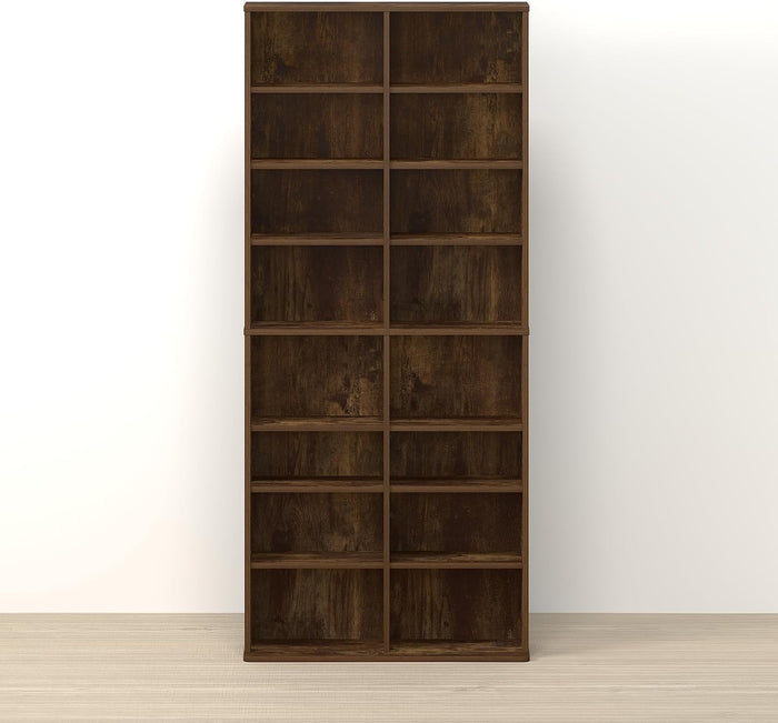 Toki 16-Shelf DVD Storage, CD Rack, Media Shelf, Media Storage, with Adjustable Shelves, for Living Room, Rustic Amber
