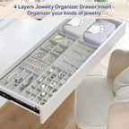 Jenseits Set of 4 Stackable Jewelry Organizer Trays for Drawers, Jewelry Drawer Inserts with Removable Dividers, Velvet Jewelry Container Display Case Storage for Earring Necklace Rings Bracelet, Grey