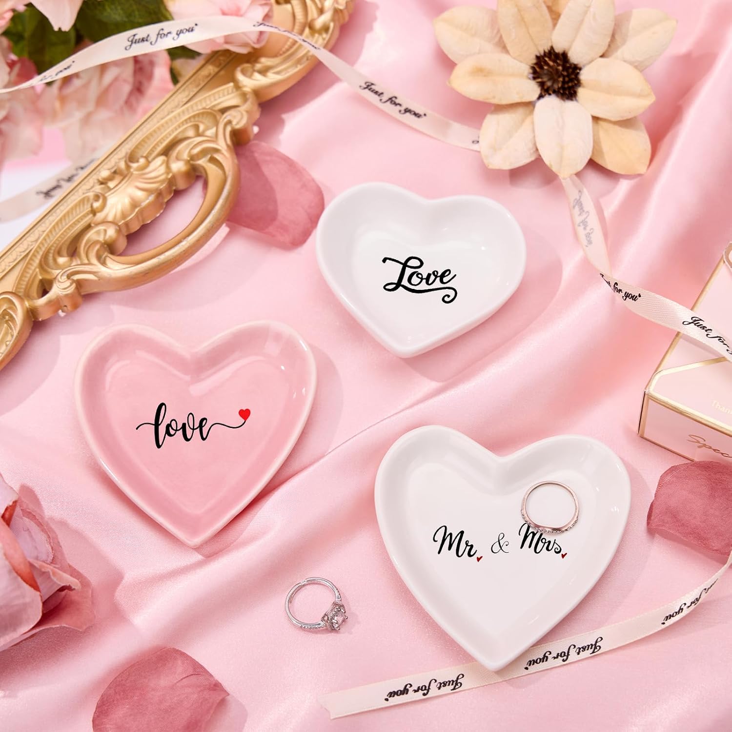 Roycraft Mr & Mrs Jewelry Dish Ring Heart Valentines Gift Ceramic Jewelry Plate Ring Dish Ceramic Jewelry Tray Engagement Tray Wedding Trinket Dish