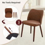 GarveeHome Leather Dining Chairs Set of 4 Upholstered PU Dining Chair with Wood Legs, Wing Backrest, Wooden Kitchen Chairs with Thick Cushions, Leveling Feet for Dining Room, Living Room, Brown