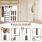 Solid Wooden Coat Rack Stand, Coat Racks Freestanding with 6 Hooks, Natural Birch Wood Coat stands with Sturdy Round Base, Tree Coat Hanger Standing for Entryway Bedroom Office (Walnut)