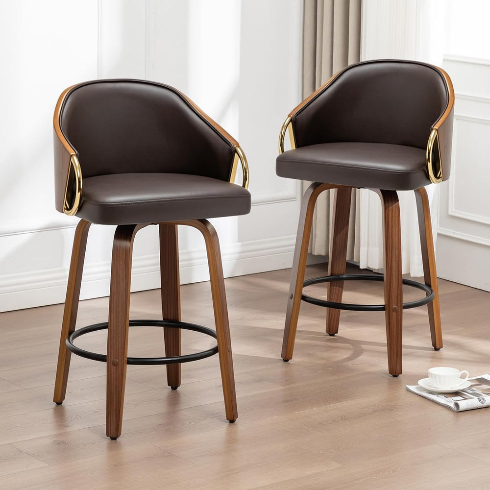24.8" Swivel Counter Height Bar Stools Set of 2,Brown Leather Barstools ...