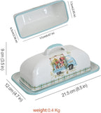 Enamel Butter Dish with Lid Vintage Enamelware Butter Keeper with Flower and Bird Patterns Farmhouse Butter Container Butter holder for Countertop Kitchen Decor (Lightblue)