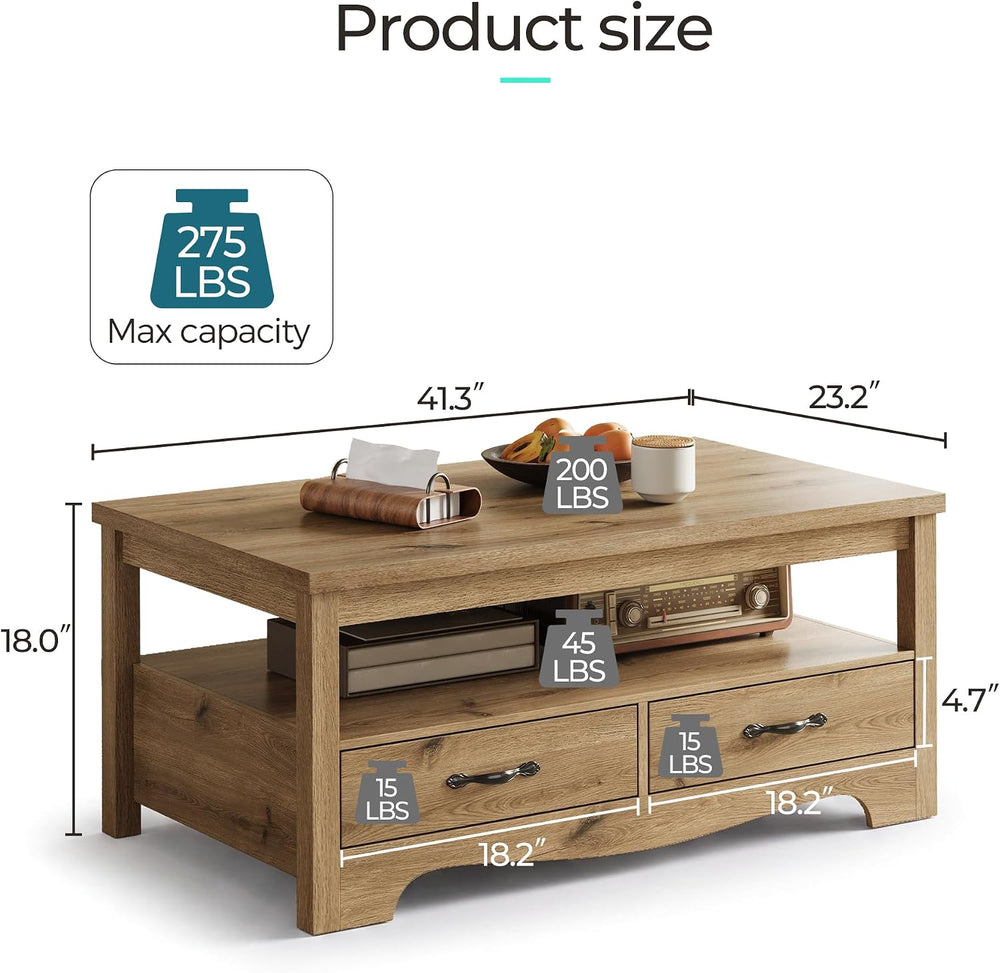 LINSY HOME Farmhouse Coffee Table with Storage, Wood Coffee Table for Living ...