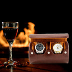 MR.OKAY 2 Watch Travel Case- Classic Leather Watch Case With Perfect Texture.Portable Watch Roll Or Organizer For Storage And Display. Luxury Gifts For Men, All Handmade by Artisans.