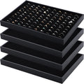Wenqik 4 Pcs Cardboard Ring Holder with Velvet Lining, 100 Slot Inserts Stackable Ring Display Tray,13.8 x 9.4 x 1.2 inch(Black)