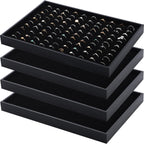 Wenqik 4 Pcs Cardboard Ring Holder with Velvet Lining, 100 Slot Inserts Stackable Ring Display Tray,13.8 x 9.4 x 1.2 inch(Black)