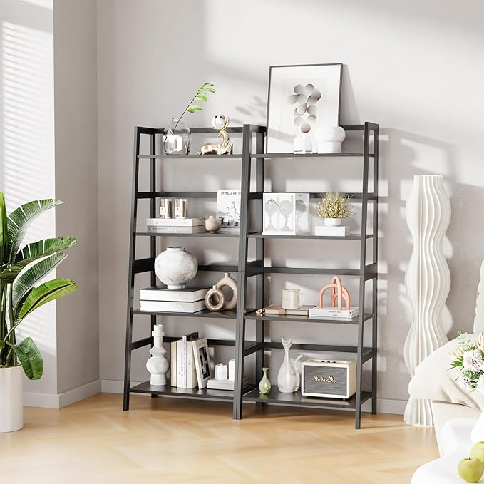 HITNET Ladder Shelf Black, 4-Tier Bookshelf, Freestanding Bathroom Storage Ra...