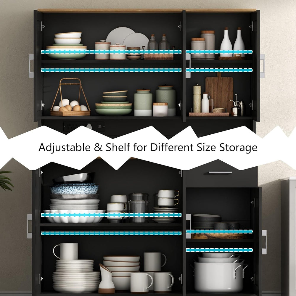71" Tall Kitchen Pantry Storage Cabinet with Charging Station,Farmhouse ...