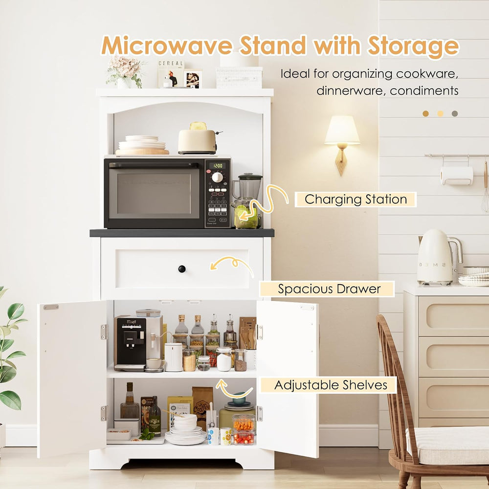 Microwave Stand with Storage and Drawer, Kitchen Pantry Storage Cabinet | Buf...